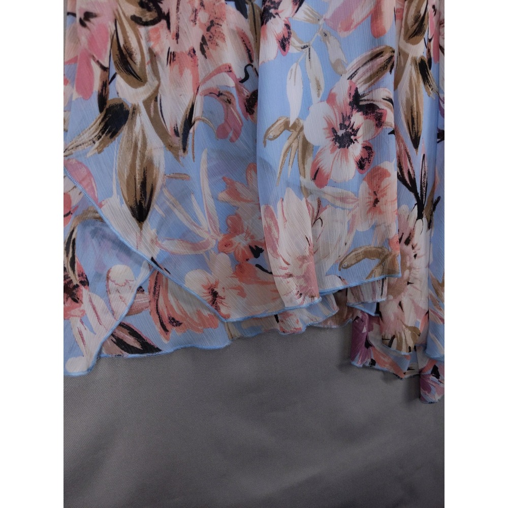 vtg Y2K Connected Apparel Floral Midi Dress Sz 12 Blue Pink Handkerchief Hem - Picture 5 of 9